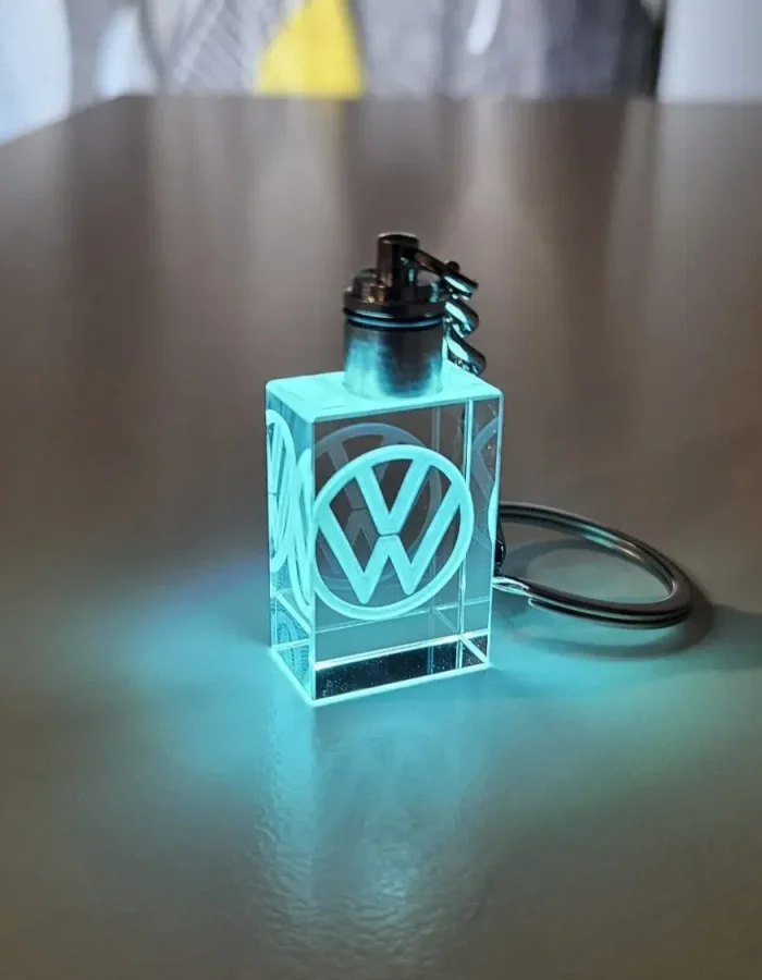 Crystal illuminated keychain with Volkswagen logo